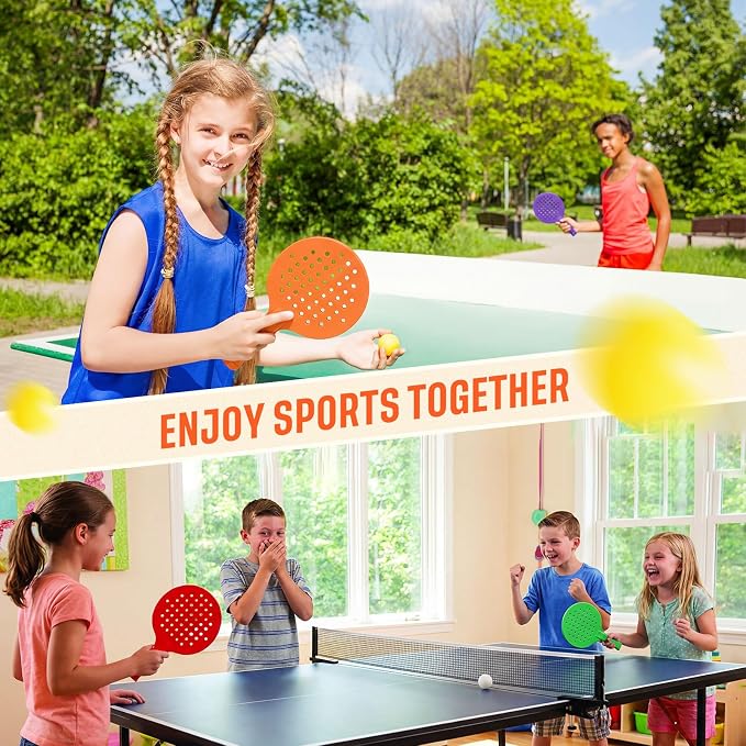 Junkin 16 Pcs Bulk Plastic Table Tennis Paddle Set Multi Color Sports Table Tennis Rackets Paddles Portable Equipment Accessories for Indoor Outdoor Games, Easy Grip and Light Spin