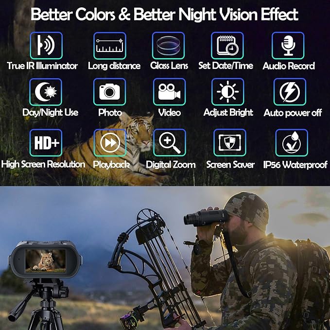 Night Vision Binoculars Long-Lasting for Total Dark up to 1312ft, 6X Zoom & F1.4 Aperture with Night Vision Camera, Rechargeable Night Vision Goggles for Camping, Security, Outdoor, Animal Viewing