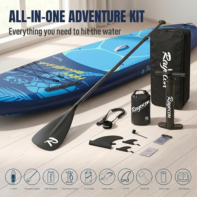 Inflatable Stand Up Paddle Board 11'×34" Extra Wide SUP, Ultra-Stable for Adults & Dog, 450lbs, Dual Chamber Pump, Fiberglass Paddle, Military Grade Dual Layer