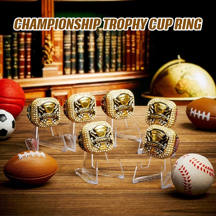 Misdary Soccer Baseball Basketball Championship Rings with Holder Most Valuable Player Trophy Gold Ring Award Gift Team Prize for Football Tournament Winner