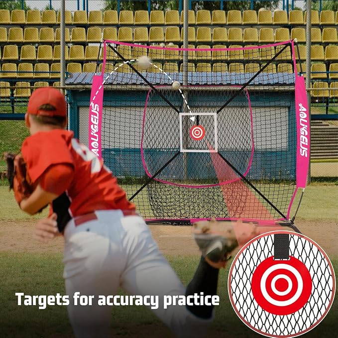 6'X6' Baseball Softball Practice Net,Pitching Net,Batting Net,with Bonus Strike Zone,Target and Bow Frame,for Hitting,Pitching,Catching