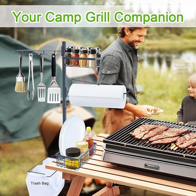 Griddle Caddy for Blackstone, 5-in-1 Outdoor Grill Organizer with Hanging Trash Bag Holder | Grill Tool Holder for Camping BBQ Accessories Storage | Grilling Gifts for Men, Dad, Father's Day