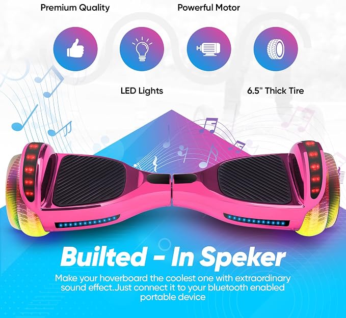 6.5” Hoverboard for Kids Ages 6-12, Bluetooth Hoover Board with Tunnel Light Style Wheels & Non-Slip Footpads, UL2272 Safety Certified