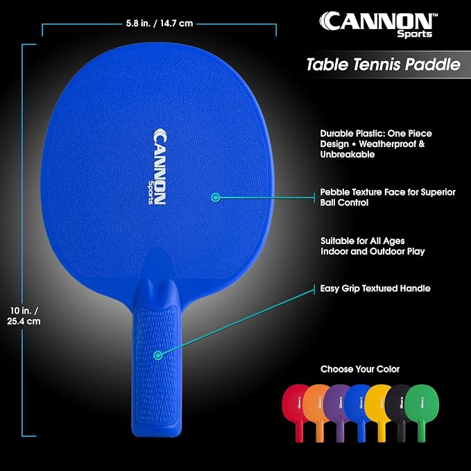 Cannon Sports Unbreakable Table Tennis Paddles - Waterproof & Weather Resistant Table Tennis Rackets for Indoor & Outdoor Use – Textured Easy Grip Handle – Multiple Color Options