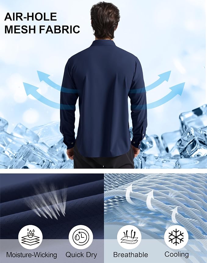 Pioneer Camp Men's Sun Protection Fishing Shirts UPF50+ Long Sleeve UV Quick Dry Cooling Shirts for Travel Camping Hiking