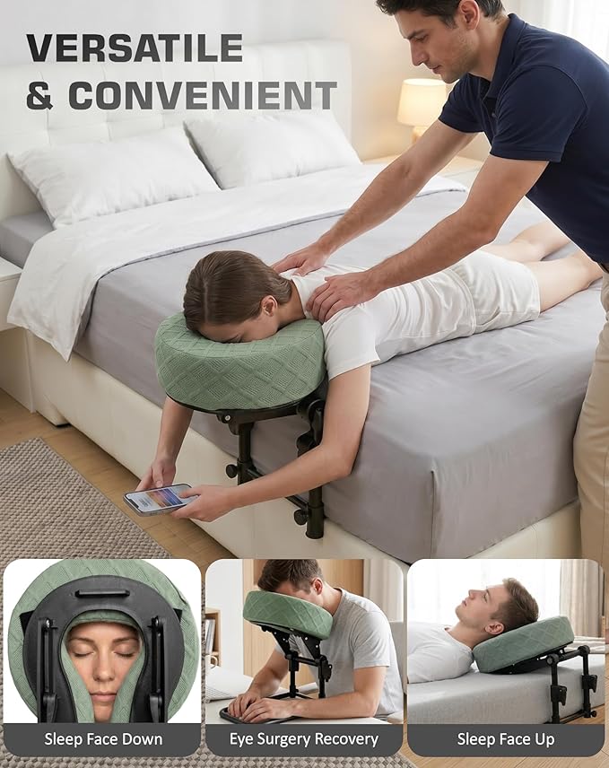 Massage Headrest for Bed with 2 Pack of Covers, Home Mattress Top Massage Kit, Adjustable Face Cradle for Professional and Home Use, Portable Face Down Head Holder Fits All Mattresses