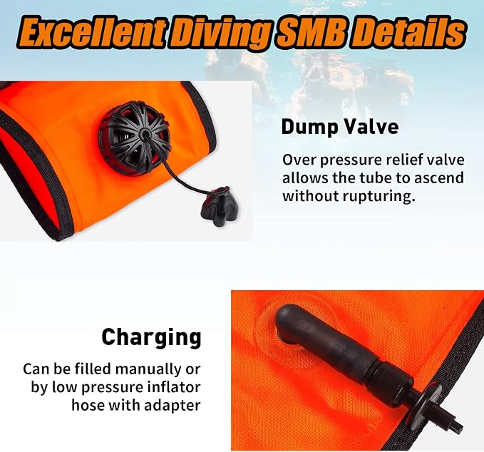 Diving SMB Surface Marker Buoy, High Visibility Inflatable Scuba Signal Tube with Reflective Strip, Safety Sausage Surface Signal Marker Buoy Float for Underwater Diving Snorkeling