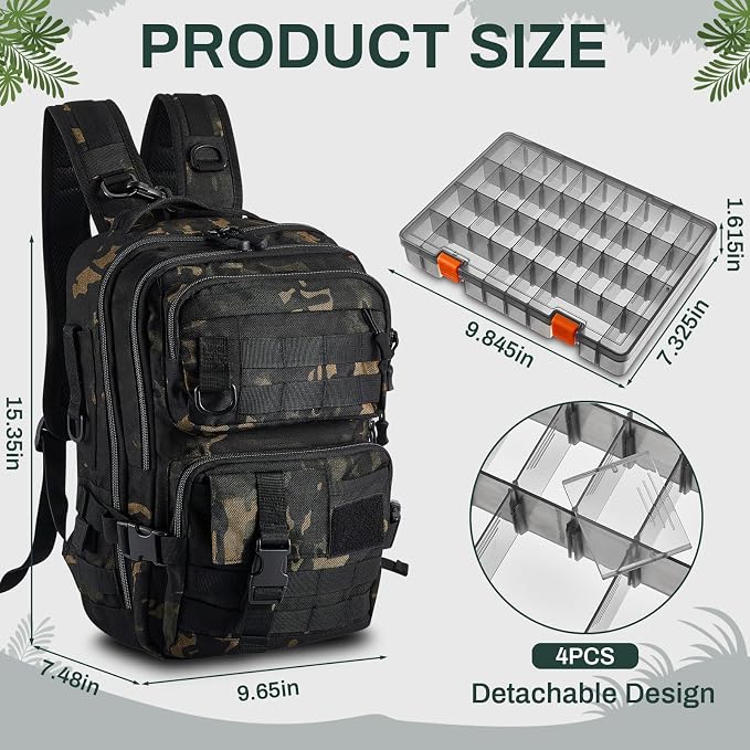 Fishing Tackle Backpack with Rod Holders and 4 Tackle Boxes Large Storage Fishing Bags Water Resistant Tackle Bag for Camping Hiking Travel Gear and Equipment(Camouflage,Shoulder Bag)