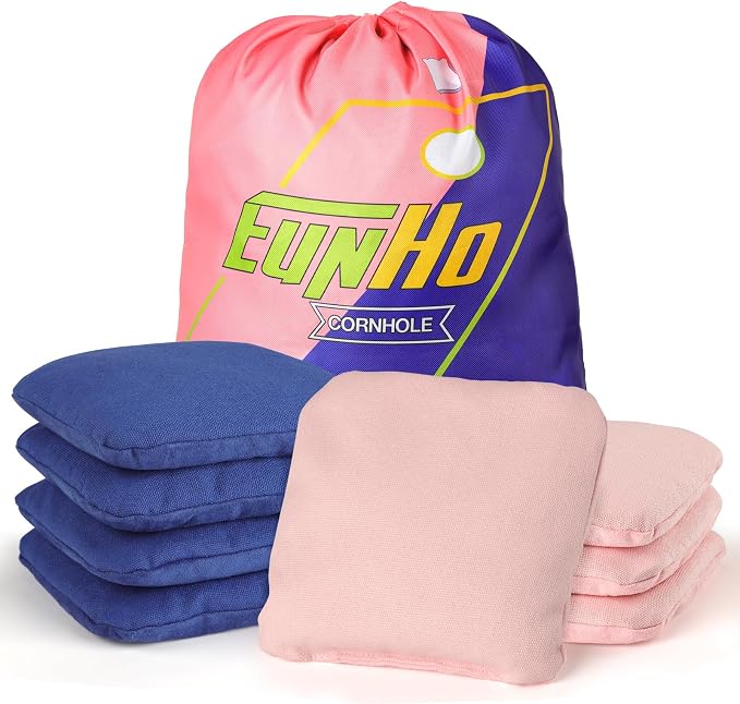 EunHo Regulation Cornhole Bags Set of 8 - Dual Sided Slick and Stick Cornhole Bean Bags for Tossing Game Professional All Weather Pro Corn Hole Bags with Tote Bag