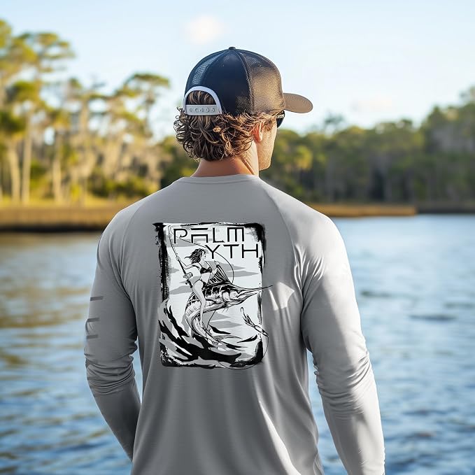Palmyth Fishing Shirts for Men Long Sleeve UPF 50+ T Shirt Sun Protection | Quick Dry, Sun Protection, Myth-Cool Fabric, Fish Print, Moisture Wicking, Stretchy, Breathable, Fishing,Boating,Outdoor Wear