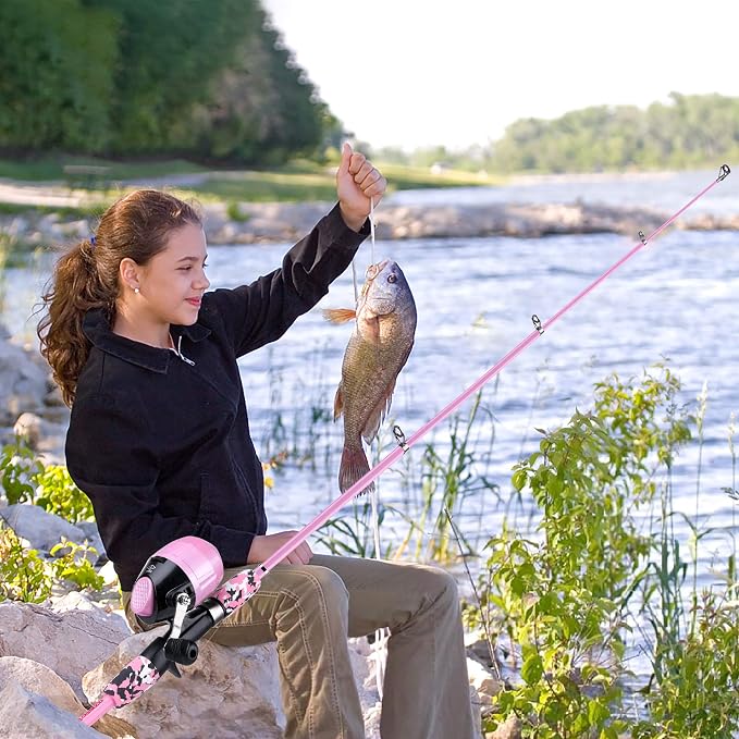 ODDSPRO Kids Fishing Pole - Portable Telescopic Kids Fishing Rod and Reel Combo Kit - with Spincast Fishing Reel Tackle Box for Girls, Youth