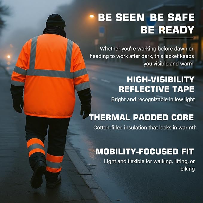 PAFESTER High Visibility Reflective Safety Jackets for men 300D Oxford 100% Waterproof Thermal Rain Coats for Cold Weather