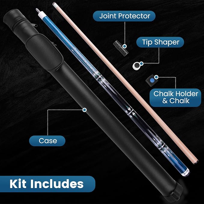 Pool Cue Kit - Stained Maple 58 Inch Pool Stick with Hard Case and Accessories for Billiards Enthusiasts