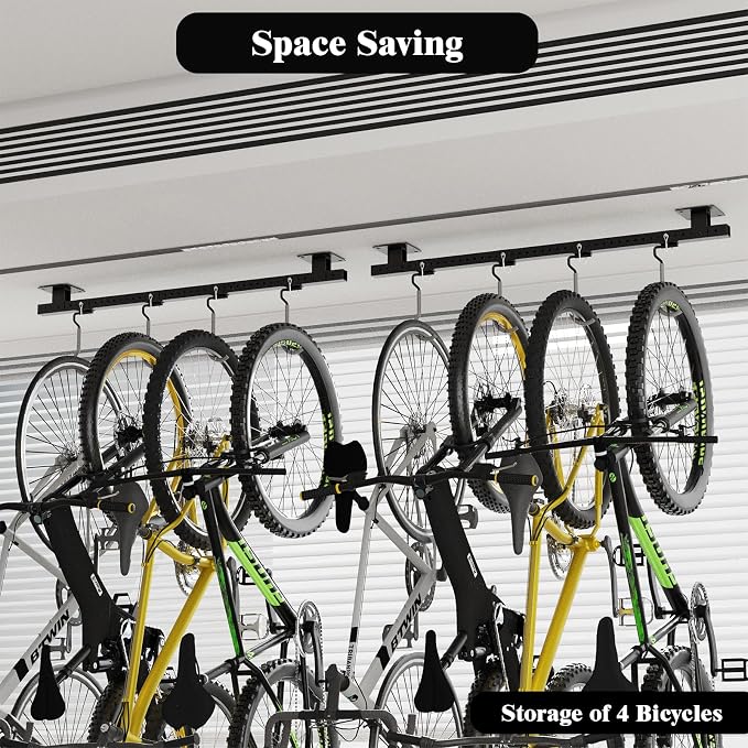 640Lbs Bike Rack Garage Ceiling with 8 Hooks, Bike Hangers for Garage, Ceiling Mount Bicycle Storage, Metal Black 2pcs Set Indoor Use for 8 Bicycles