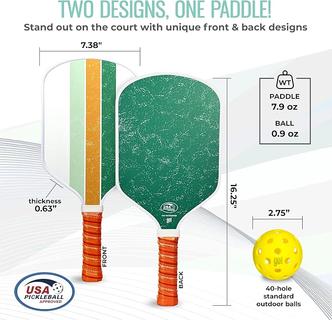 Pickleball Paddle Single and Set – USAPA Approved Lightweight Paddles, Fiberglass Surface, 13mm Honeycomb Core, Outdoor Balls & Carry Bag