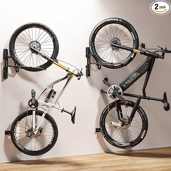 Housolution Swivel Bike Wall Mount, [2 Pack] No Lifting Bike Rack for Wheels Sizes up to 29'', Bike Hangers for Garage, Space-Saving Bike Rack Garage, Bike Hanger for Bikes with Max 3.5'' Tire Width