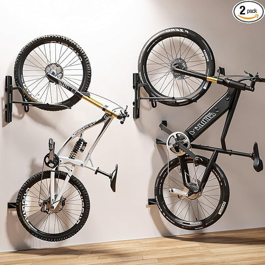 Housolution Swivel Bike Wall Mount, [2 Pack] No Lifting Bike Rack for Wheels Sizes up to 29'', Bike Hangers for Garage, Space-Saving Bike Rack Garage, Bike Hanger for Bikes with Max 3.5'' Tire Width