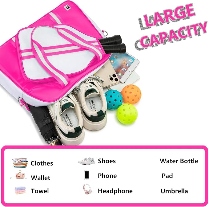 ROYALFAIR Pickleball Tote Bag for Women Men Large Capacity with Paddle Cover Pocket and Adjustable Shoulder strap