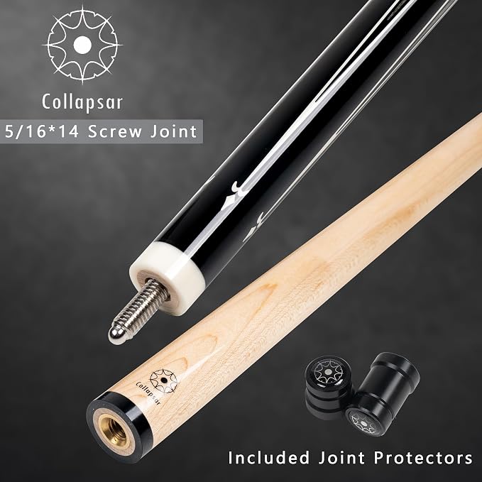 Collapsar CA Pool Stick with 1X1 Hard Case,58" Maple Professional Billiard Cue Stick,19-21 oz Pool Cue Set