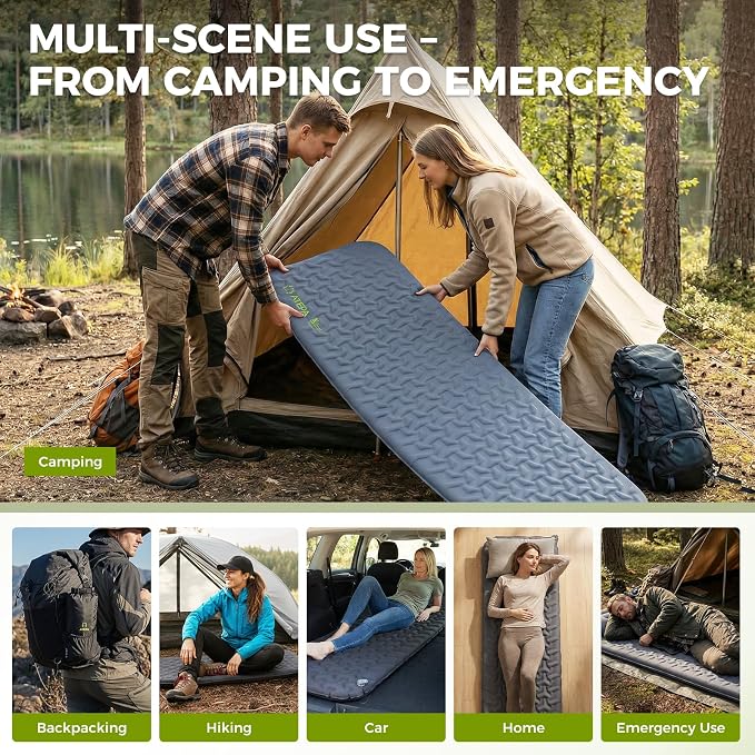 ATEPA Ultralight Self Inflating Sleeping Pad for Backpacking, 1.65lbs Compact 3-Season Camping Mat with R-Value 2.3, 1.2" Thick Insulated Foam Pad for Hiking, Trekking & Mountaineering - Grey
