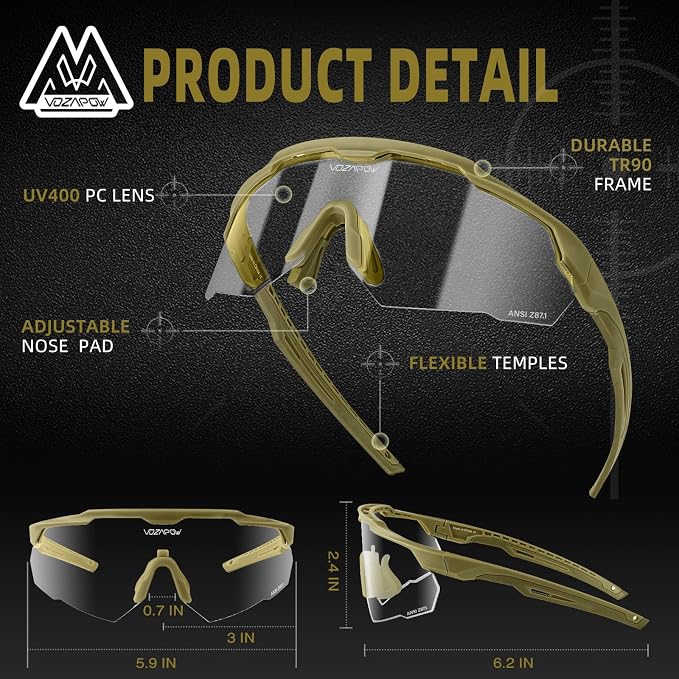 Shooting Glasses Anti Fog with High Definition Lenses, ANSI Z87+ Certified Tactical Safety Glasses for Men Women