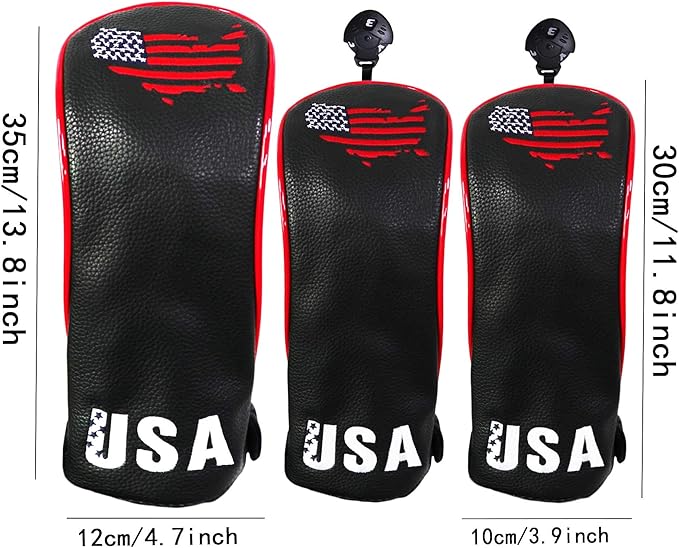 Golf Club Head Covers 3 Pack, Waterproof PU Leather Driver & Fairway Wood Headcovers with Rotatable Number Tags