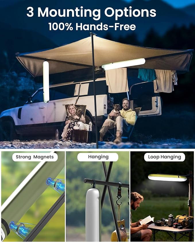 24" Inflatable Solar Camping Lantern,Magnetic LED Tube Light with USB-C 2000mAh Phone Charger,IP66 Waterproof TPU Tent Light for Hurricane Emergency,Backpacking & Off-Grid Survival (Green)