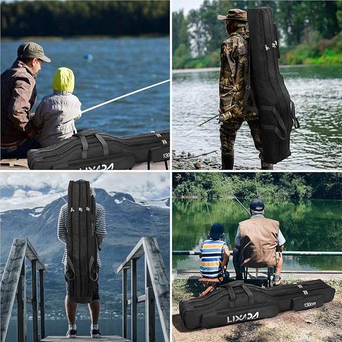 Lixada Fishing Rod Case, 3 Layers Oxford Fishing Rod Bag, Portable Foldable Fishing Pole Bag, Fishing Rod Carrier Fishing Tackle Storage Bag Travel Carry for Fishing Gear & Equipment