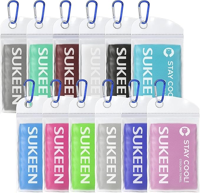 Sukeen Cooling Towels 12 Pack (40"x12"), Cooling Towels for Neck and Face, Gym Towels for Sweat, Microfiber Soft Breathable Chilly Towel for Gym, Yoga, Sports, Golf, Camping, Running, Fitness, Workout
