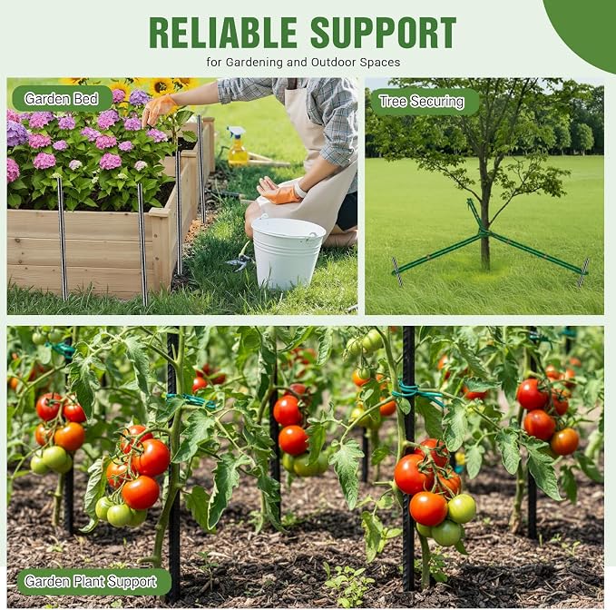 Jetec 24 Pcs 24 Inch Black Ground Rebar Stakes Heavy Duty Ground Anchors Steel Plant Support Garden Stake Long Straight Metal Spikes with Chisel Point End for Garden Concrete Plant Tent