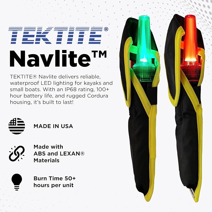 TEKTITE® Navlite LED Navigation Lights for Boats – Portable Waterproof Red Green Bow & Stern Lighting Kit, Battery Powered Nav Lights for Kayak, Pontoon, Dinghy, Paddle Board, Jon Boat & Night Fishing