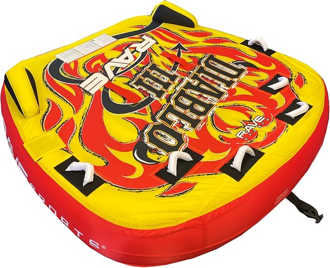Rave Sports Diablo III Boat Towable Tube - Inflatable Boating Tube for 1-3 Riders - Heavy-Duty Water Tube for Boats to Pull - Water Sports Towable with Quick Connector