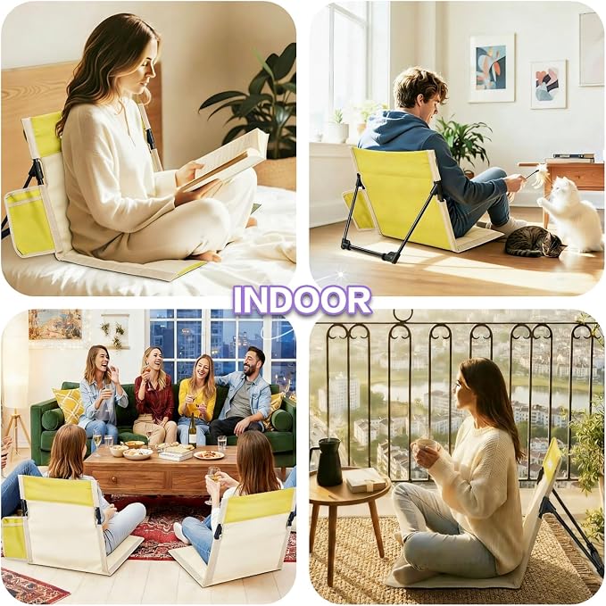 Extra Large Foldable Camping Chair with Cup Holder,Ultra-Light Portable Beach Chair with Carry Bag for Sunbathing Swimming Poolside Picnic Lawn Road Hiking Trips (Beige and Yellow)