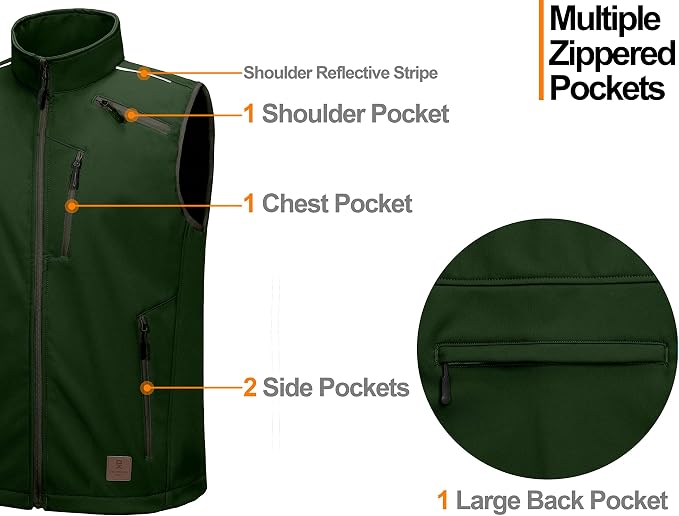 Little Donkey Andy Men's Lightweight Fleece Lined Softshell Vest Windproof Sleeveless Jacket for Hiking Travel Golf