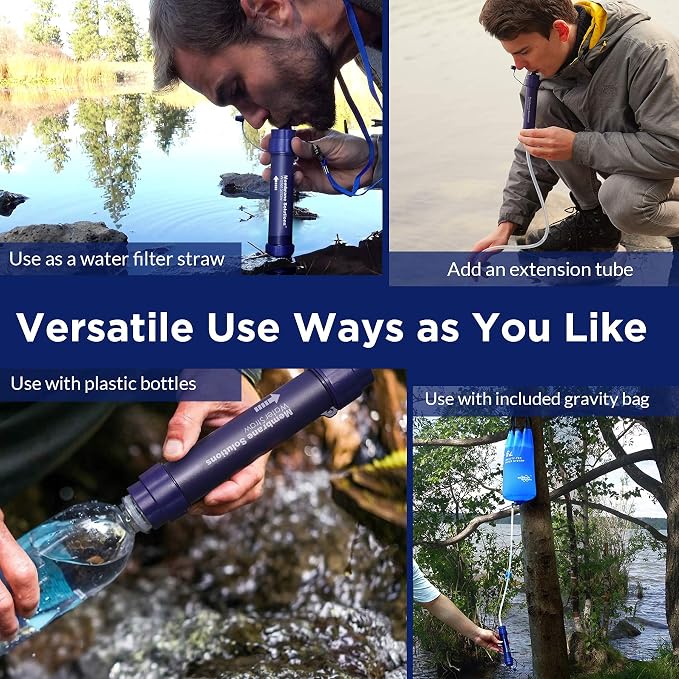 Membrane Solutions Water Filter Straw S2, Camping with Gravity Water Filter Pro 6L, 0.1-Micron Versatile Survival