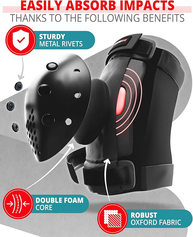 SKATEWIZ Skateboard Pads Protective Gear Set for Kids and Adults - Smash - Roller Skate Pads [6pc] with Wrist Guards - Skating Protective Gear - Roller Derby