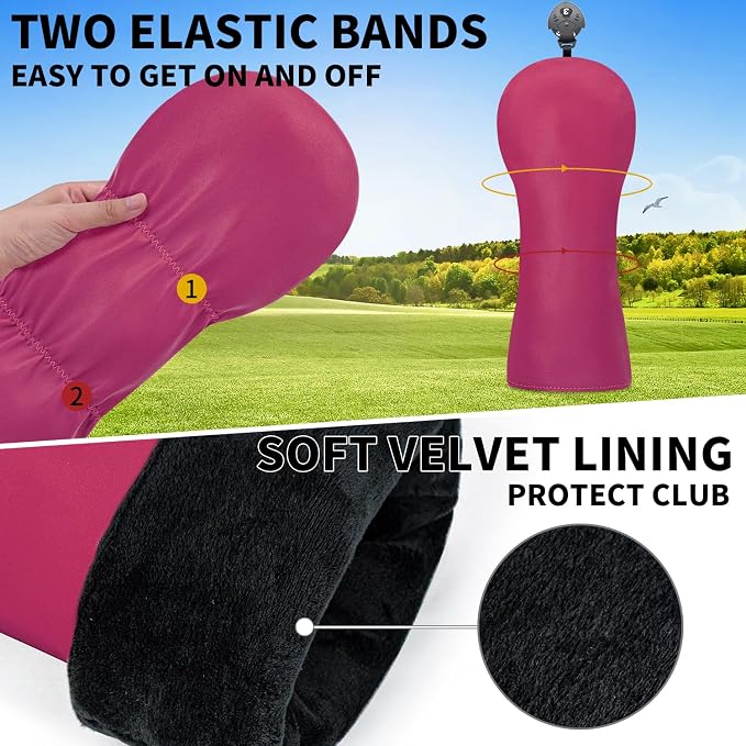 Golf Accessories Golf Club Covers for Driver, Fairway, Hybrids - Golf Driver Headcover/Golf Fairway Wood Head Cover/Hybrid Headcover for Men/Women Golfer