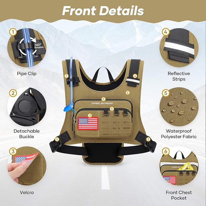 Maelstrom Hydration Vest with 2L Water Bladder Backpack for Running Hiking | Chest Pack, BPA-free, High Flow Bite, Reflective Stripe, Helmet Buckle, Detachable, Breathable Pad, for Cycling, Marathon