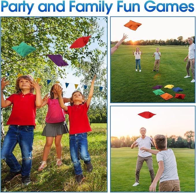 Shappy 24 Pcs Nylon Cornhole Bean Bags for Tossing 6" x 6" Cornhole Bags Set Regulation All Weather for Sack Hand Toss Games Family Party Throwing Adults(Bright Colors, Classic)