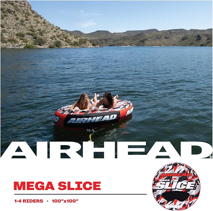 Airhead Slice Towable 2-4 Rider Models, Tube for Boating and Water Sports, Heavy Duty Full Nylon Cover with Zipper, EVA Foam Pads, and Patented Speed Safety Valve for Easy Inflating & Deflating