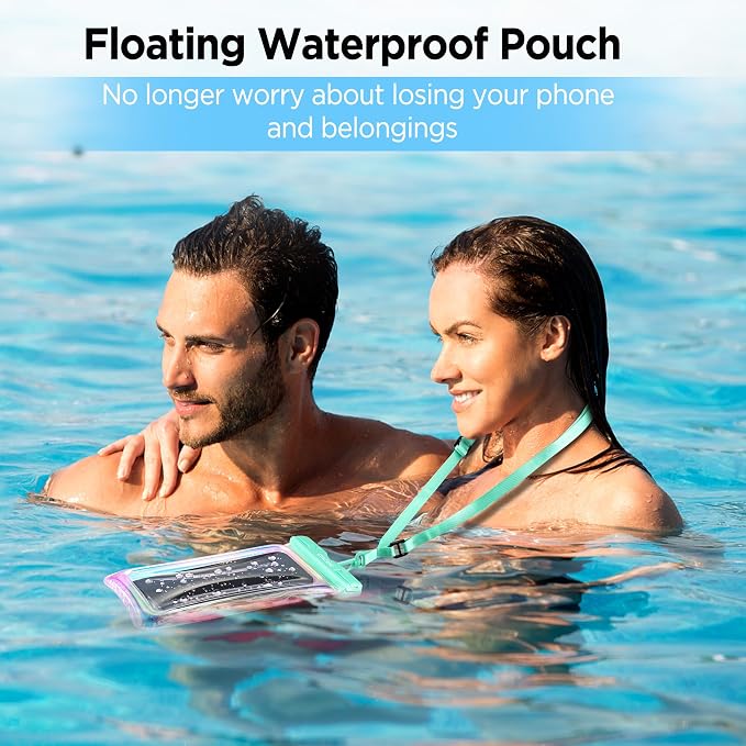 CACOE Universal Waterproof Phone Case 2 Pcs-Up to 7.0",Phone Pouch with Adjustable Neck Lanyard,IPX8 Cellphone Dry Bags for Beach Pool Swimming (Iridescence, Up to 7.0"-Floatable)