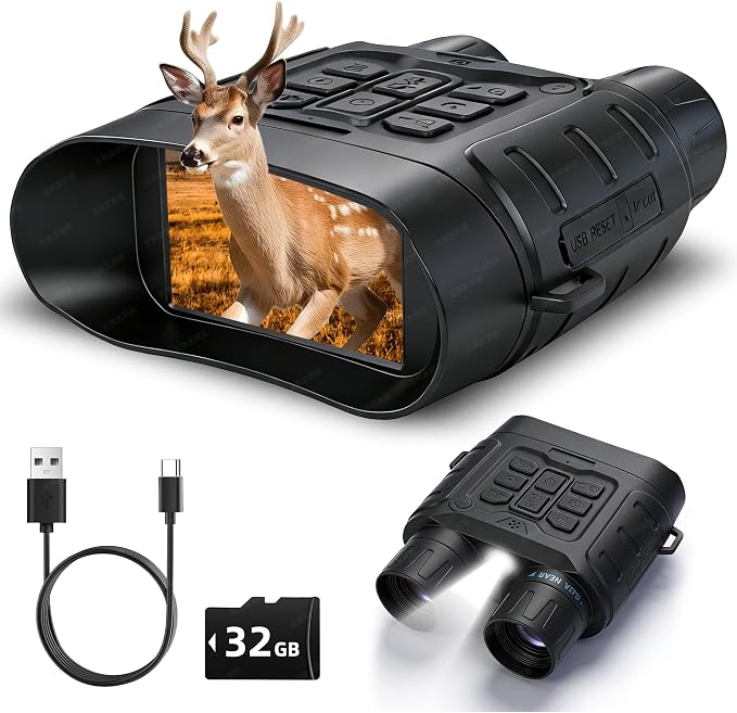 Night Vision Goggles for Adults Hunting, 4K Infrared Night Vision Binoculars,Digital Night Vision Device with 5200mAh Battery 12X Zoom and 32GB TF Card, Hunting Gear Camping Gifts for Men