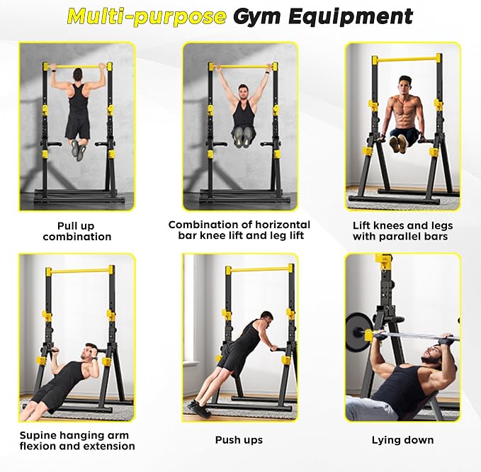 SogesHome Power Tower Dip Station Pull Up Bar for Home Gym, Adjustable & Foldable Multifunction Fitness Workout Station with Triangular Stability Design for Strength Training