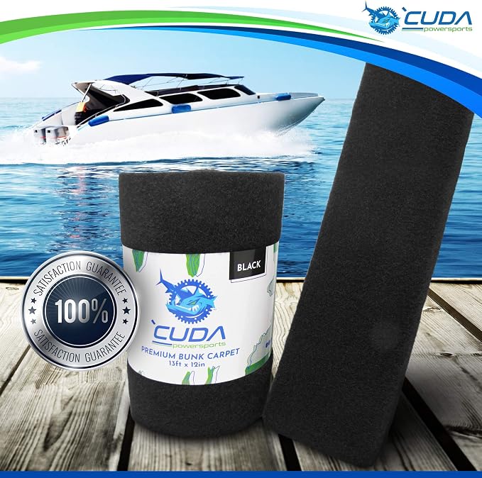 Cuda Boat Trailer Bunk Carpet 12 Inch Wide x 25ft-New Premium 30 Oz Roll-Black Marine Trailer Bunk Carpet Marine Grade Parts Accessories Black Lift Runners Covers Waterproof