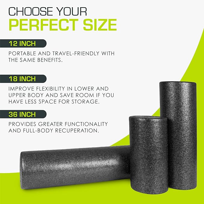 ProsourceFit High Density Foam Rollers 12 - inches Long,Firm Full Body Athletic Massage Tool for Back Stretching,Yoga,Pilates,Post Workout Muscle Recuperation,Black,(Pack of 12)