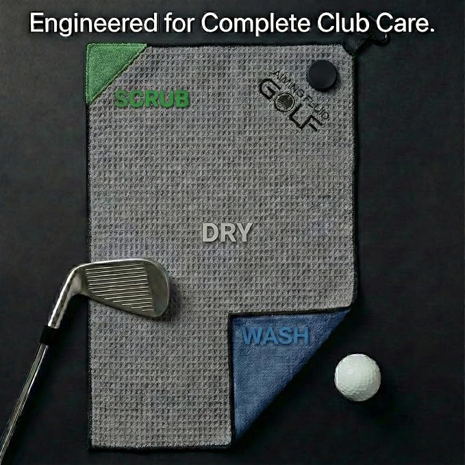 Magnetic Towel Club Glove Gear - 3 Stage Cleaning System- Microfiber Rag with Magnet for Golfcart Bags for Men and Women Augusta Green, 16" x 40" The 40