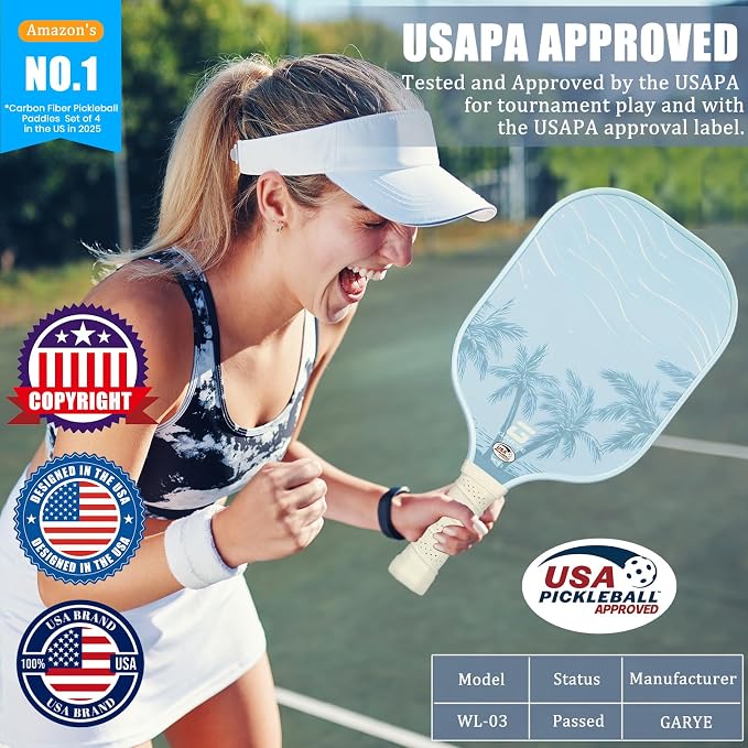 GARYE Pickleball Paddles Set of 2 or 4, USAPA Approved Carbon Fiber Pickleball Set, Lightweight Pickle Ball Rackets 2 Pack with 6 Balls, 1 Bag, Pair of Grip Tapes, Pickle Ball Paddle for Men and Women