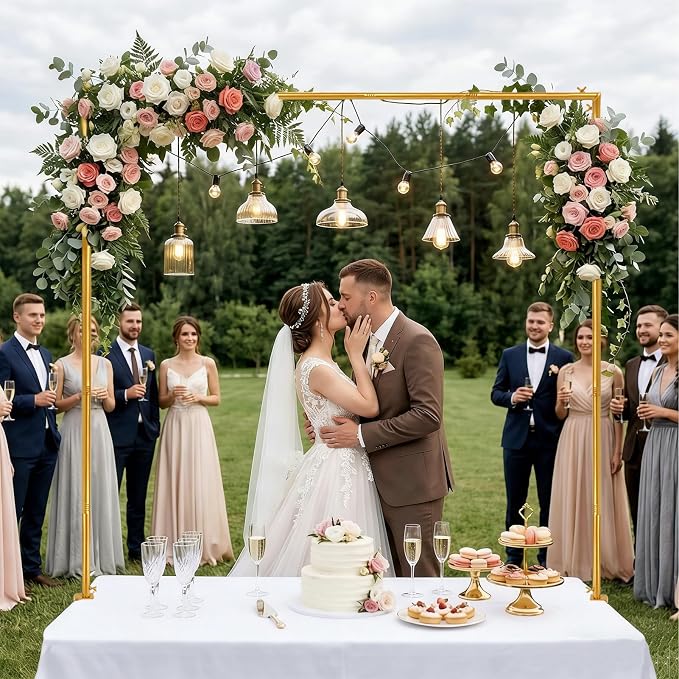 Over The Table Rod Stand with Clamps, Gold Metal Table Arch Adjustable 38"-47" Tall 34"-102" Length, Table Balloon Arch for Wedding, Anniversary, Birthday, Party, Christmas Decoration