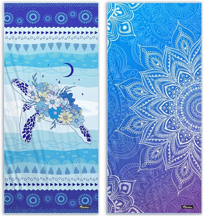 Diveblues 2Packs Microfiber Beach Towel, Sand Free Travel Towels, Oversize Large 71" x 32" Lightweight Towel, Quick Dry, SuperAbsorbent, for Camping, Pool, Gym, Yoga, Women Men Kids Beach Essentials