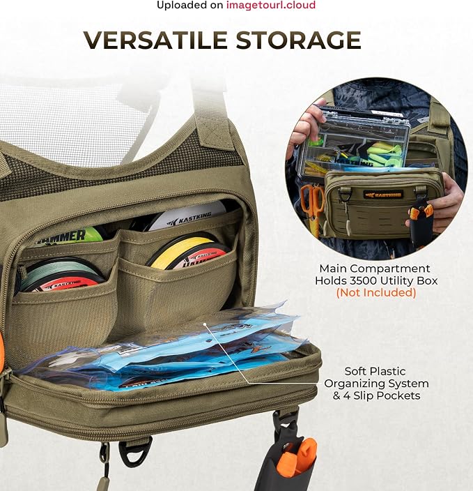 KastKing Bait Boss Water-Resistant Fishing Chest Pack With EVA Zip-Down Workstation, MOLLE Storage, Adjustable Chest Straps